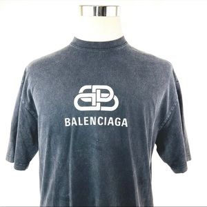 Balenciaga Silver Glittery Printed Logo Crewneck Oversized T Shirt Mens Medium